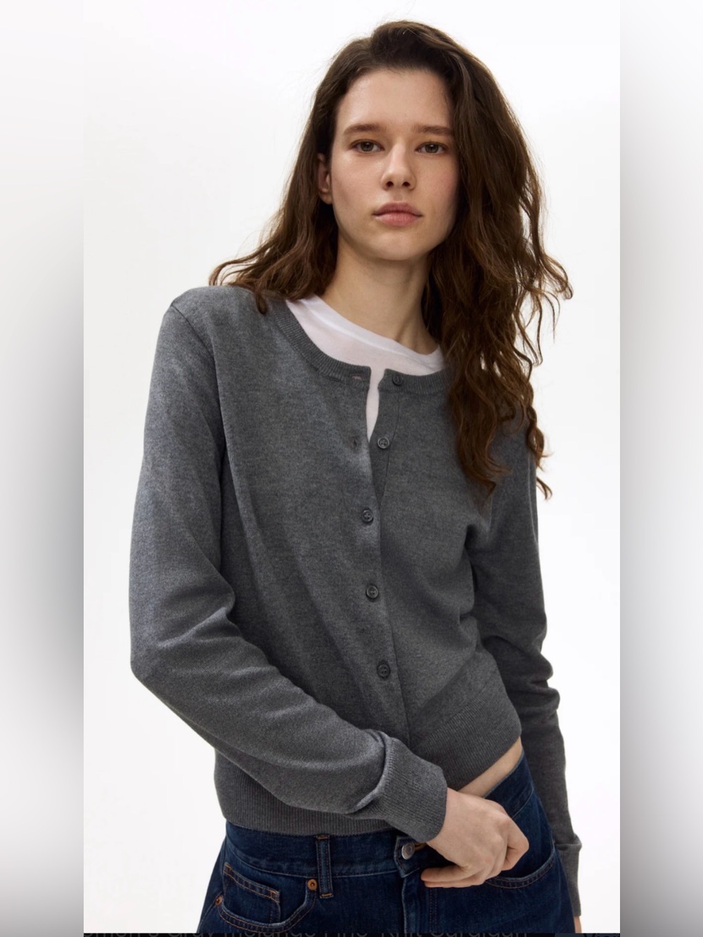 H&M Gray Button-Up Crewneck Cardigan Sweater